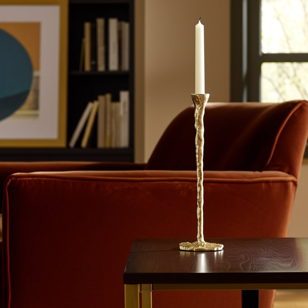 METAL, FORGED TAPER CANDLEHOLDER, GOLD