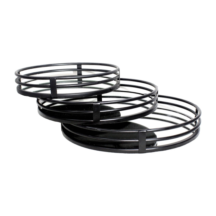 METAL, S/3 14/16/18" ROUND MIRRORED TRAYS, BLACK