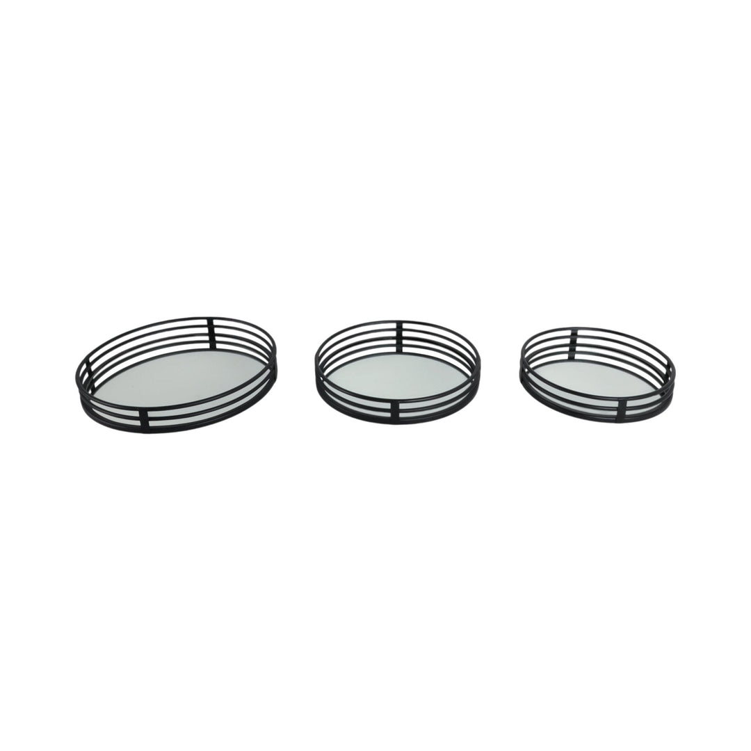 METAL, S/3 14/16/18" ROUND MIRRORED TRAYS, BLACK