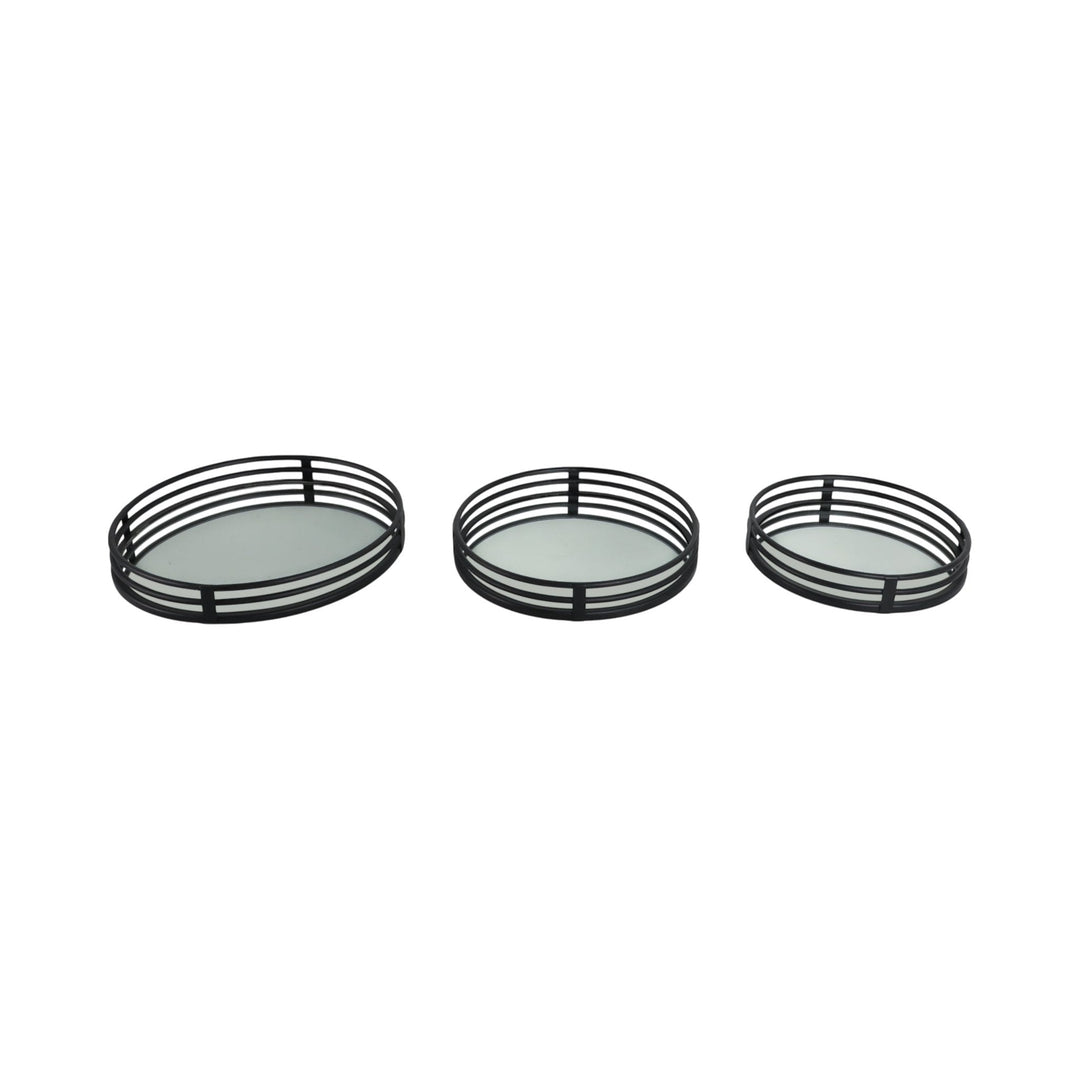 METAL, S/3 14/16/18" ROUND MIRRORED TRAYS, BLACK