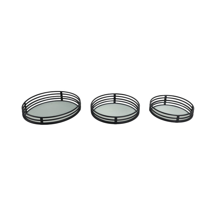 METAL, S/3 14/16/18" ROUND MIRRORED TRAYS, BLACK