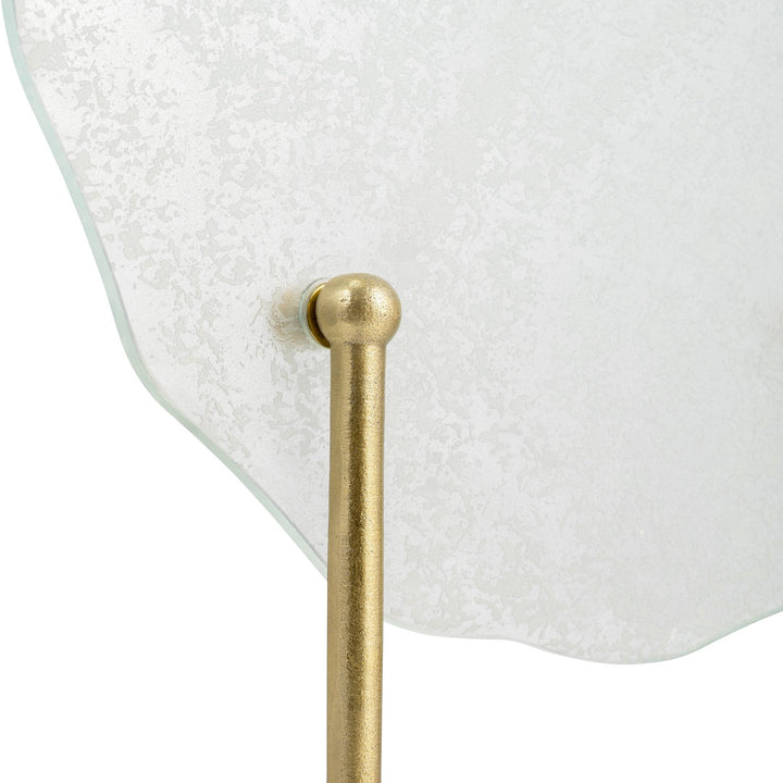METAL,21"H,SPECKLED GLASS DISC ON MARBLE STAND,WHI