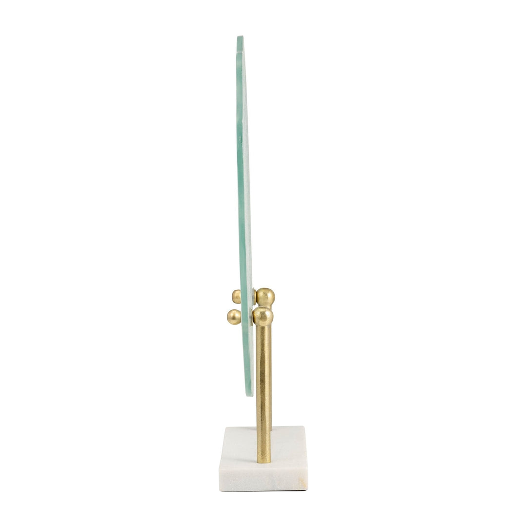 METAL,21"H,SPECKLED GLASS DISC ON MARBLE STAND,WHI