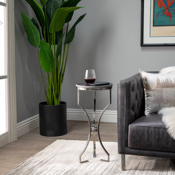 METAL/MARBLE, HOURGLASS SHAPED  LEGS TABLE, SILVER
