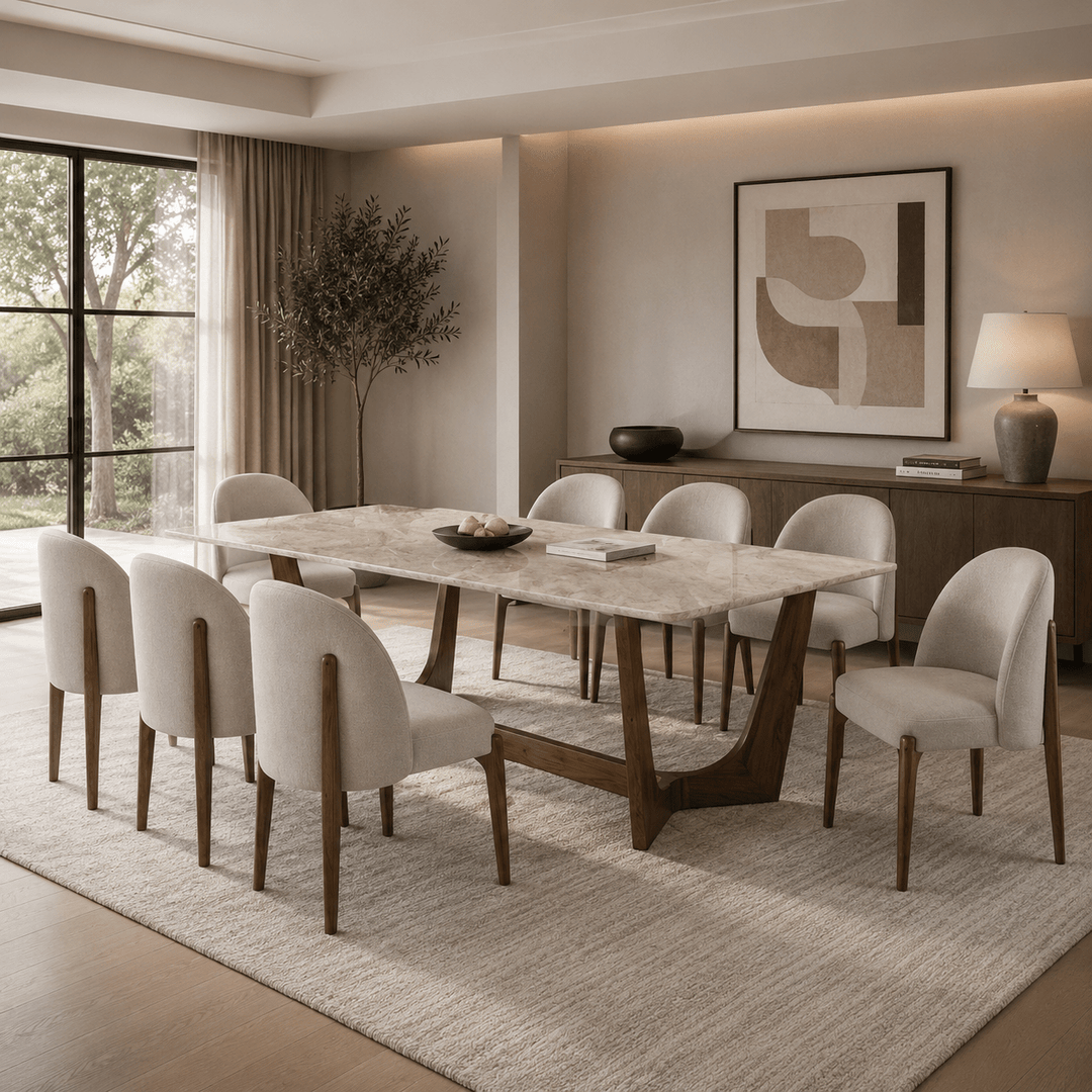 Morgans Beige Marble Dining Table 8 Seater SET