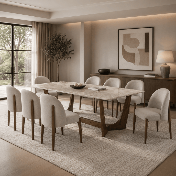 Morgans Beige Marble Dining Table 8 Seater SET