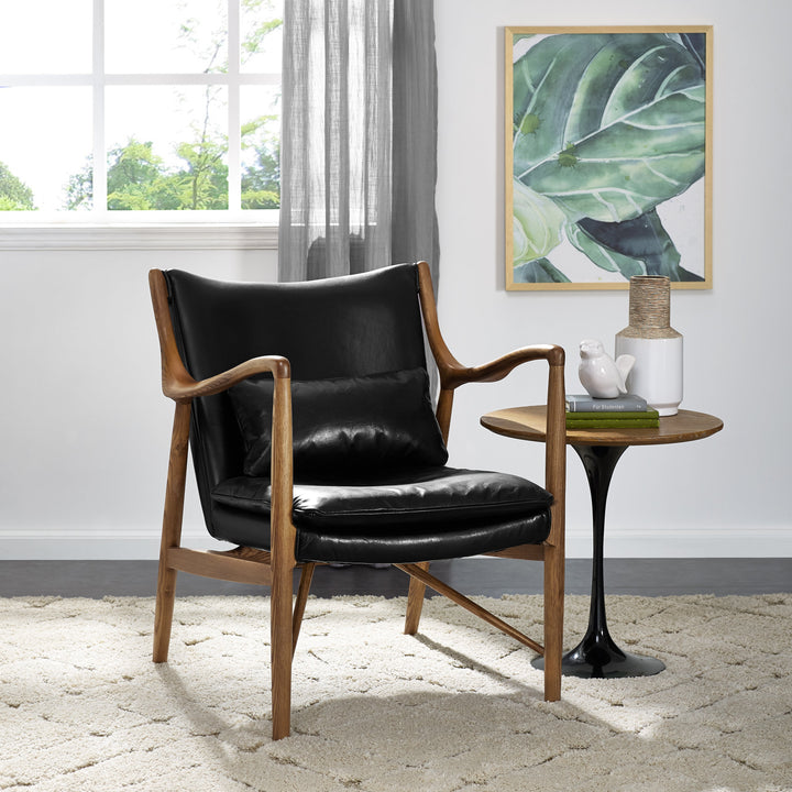 Wood Frame Leather Sling Chair - Black