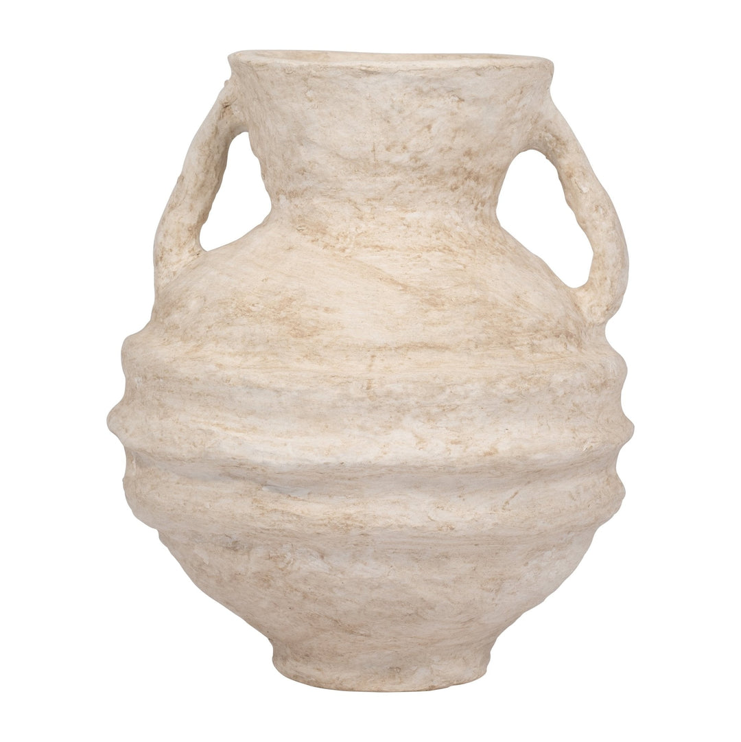 PAPER MACHE, 14" VASE WITH HANDLES, WHITE