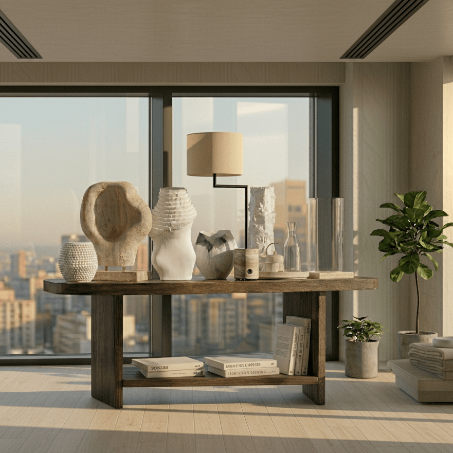 Pivot Table Lamp - Travertine/Bronze
