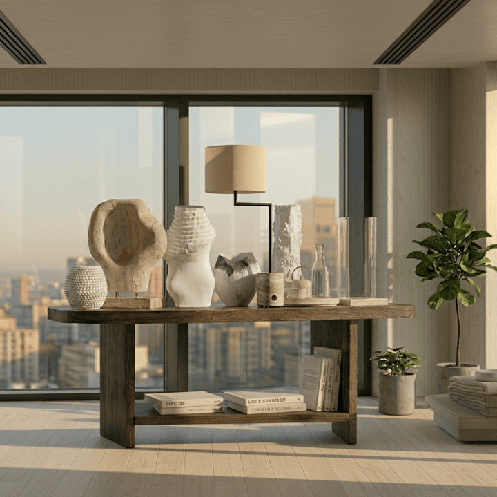 Pivot Table Lamp - Travertine/Bronze