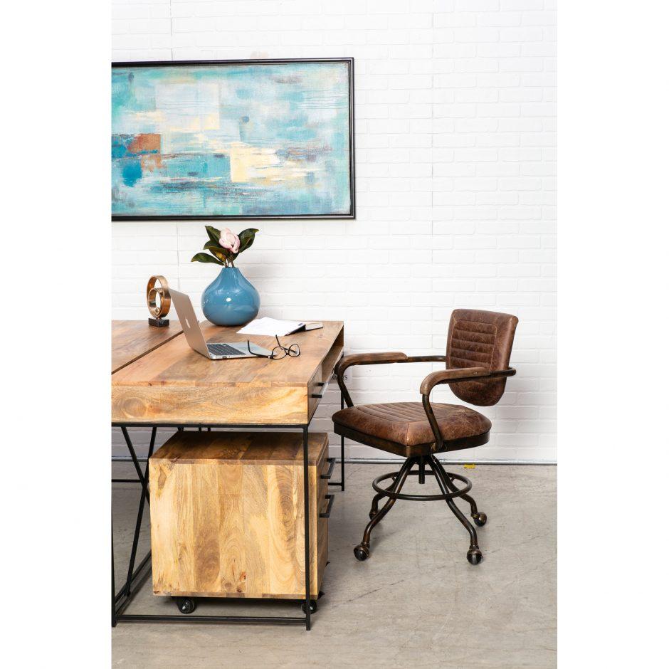 Foster Swivel Desk Chair Con Pana Brown Leather