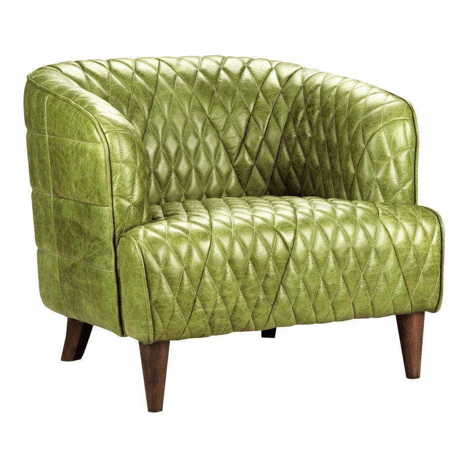Magdelan Tufted Leather Arm Chair Emerald