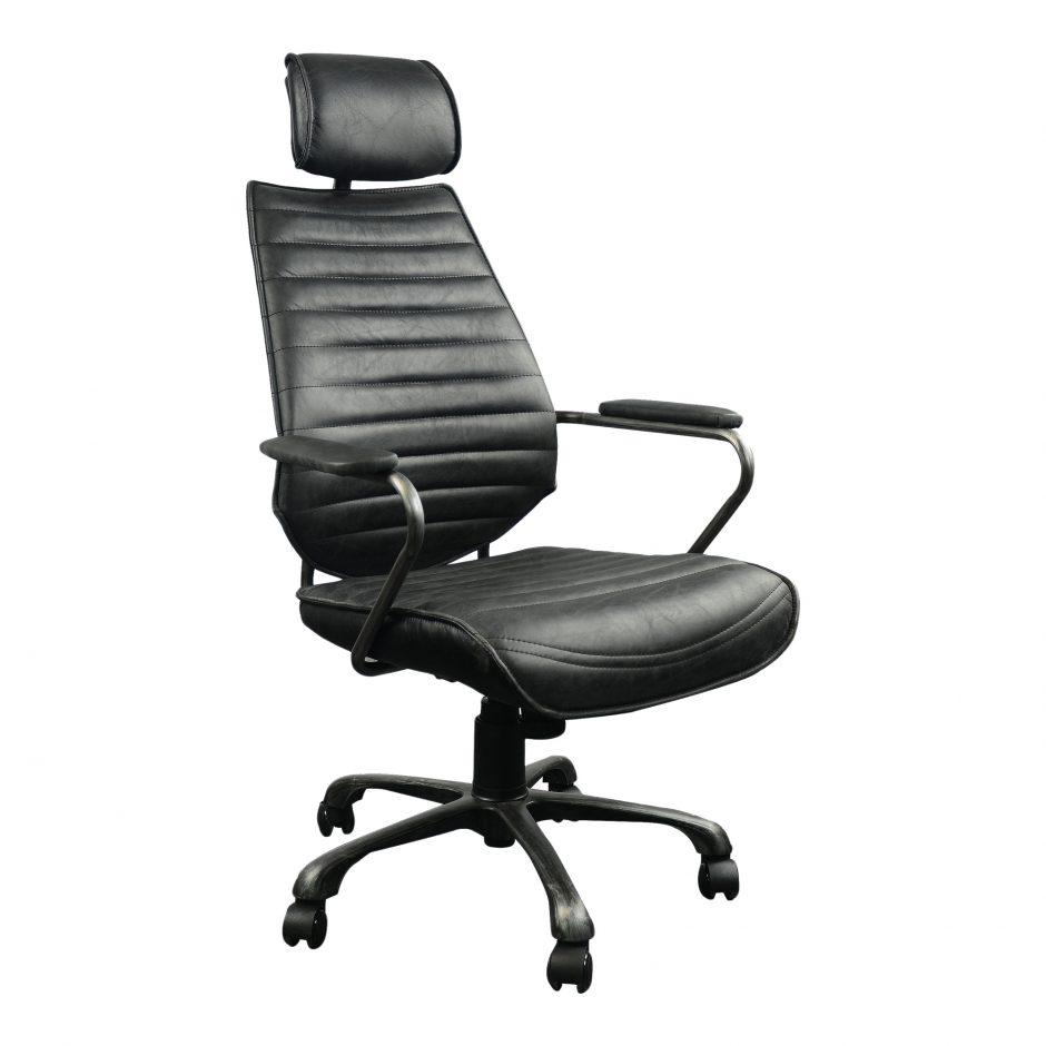 Executive Swivel Office Chair Onyx Black Leather