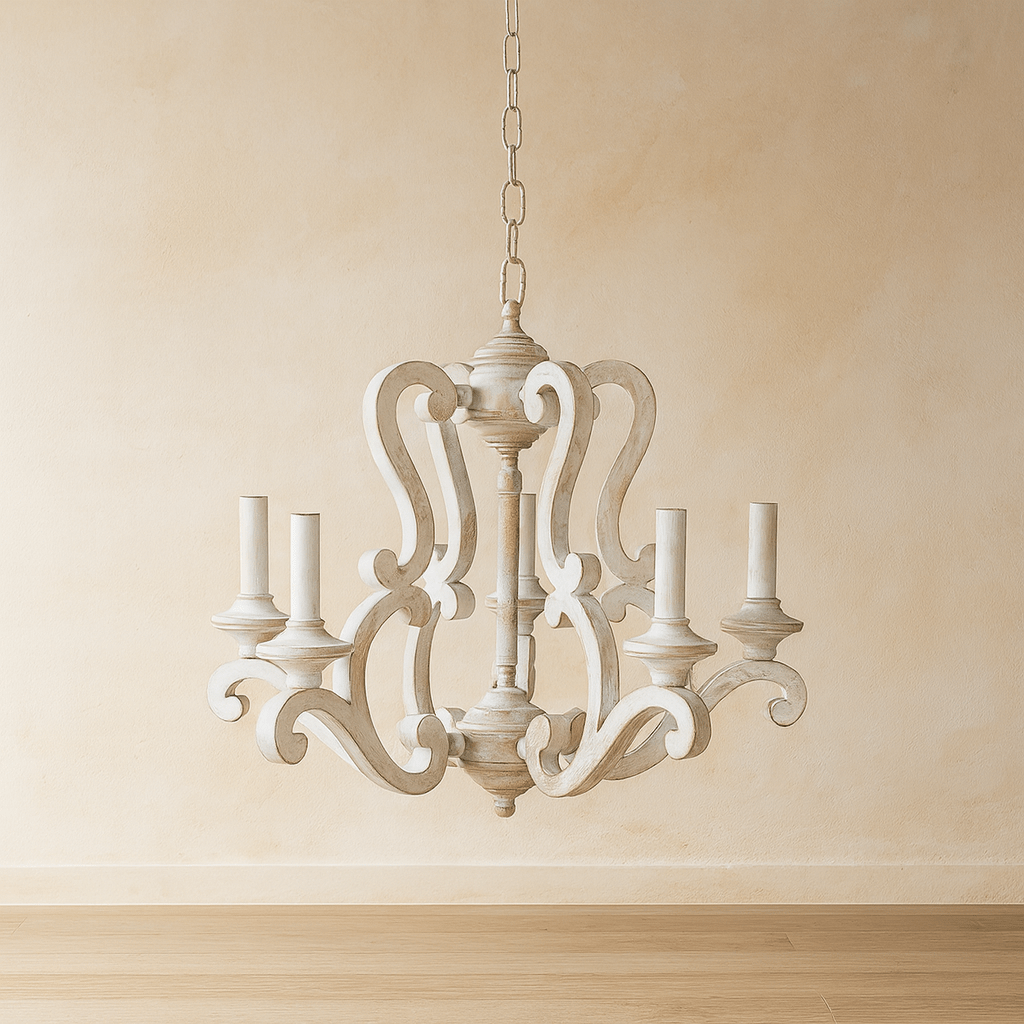 POLYRESIN 5 LIGHT WOOD LOOK CHANDELIER BEIGE