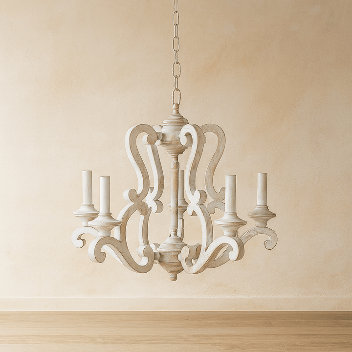 POLYRESIN 5 LIGHT WOOD LOOK CHANDELIER BEIGE