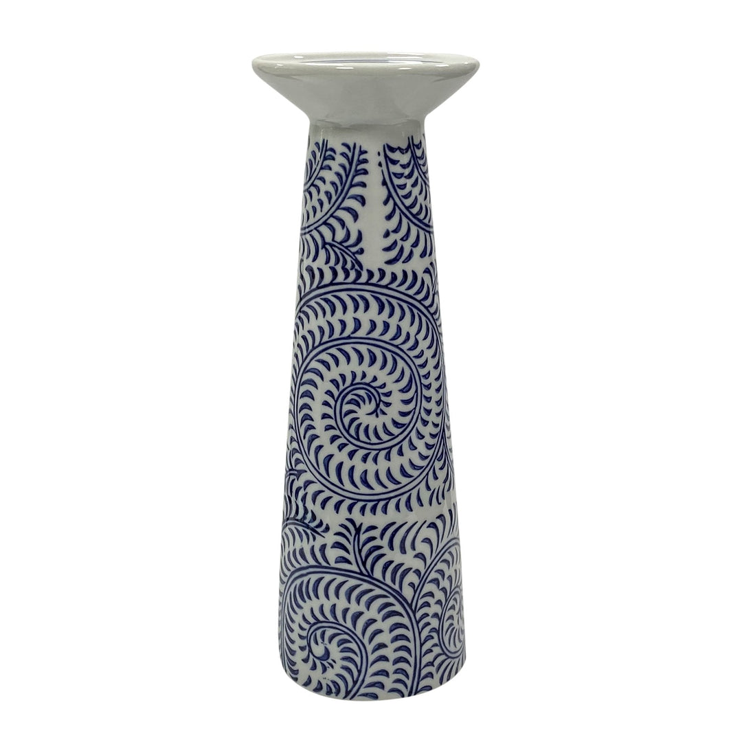 PORC, 12" CHINOISERIE VINES CANDLE HOLDER, BLUE/WH