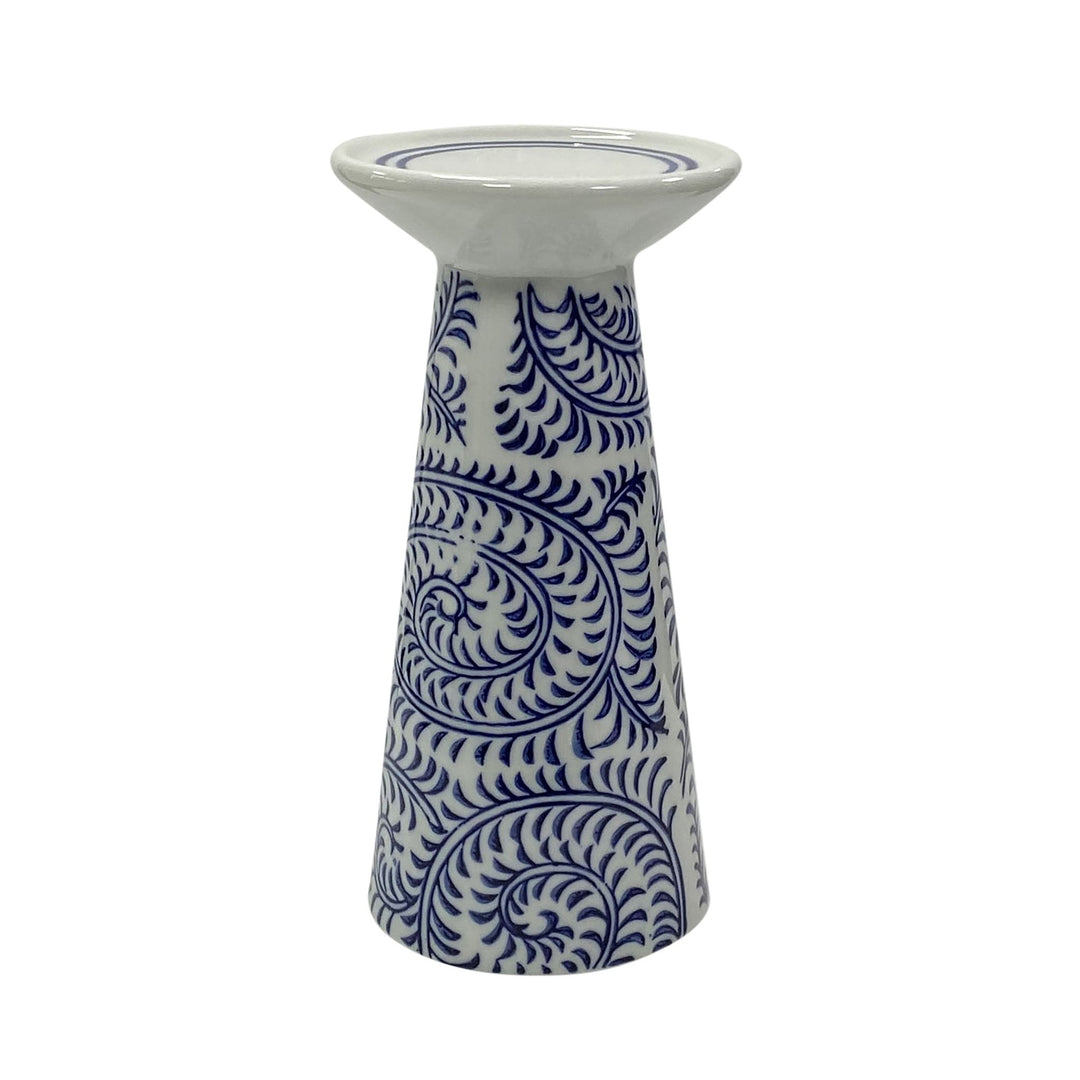 PORC, 8" CHINOISERIE VINES CANDLE HOLDER, BLUE/WHI