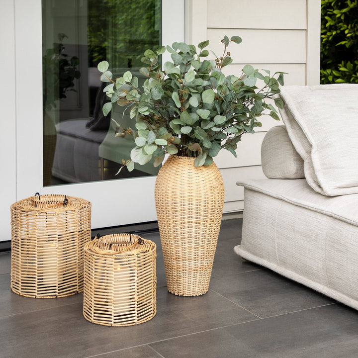 RATTAN, S/2 15/18" HURRICANE CANDLE HOLDER, NAT