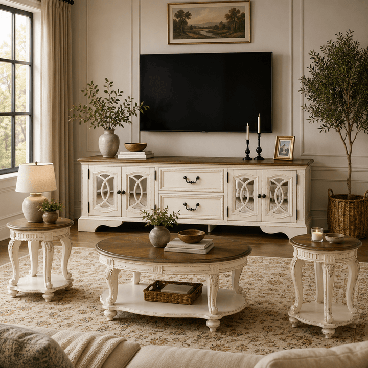 Realyn Oval Table Set With TV Stand