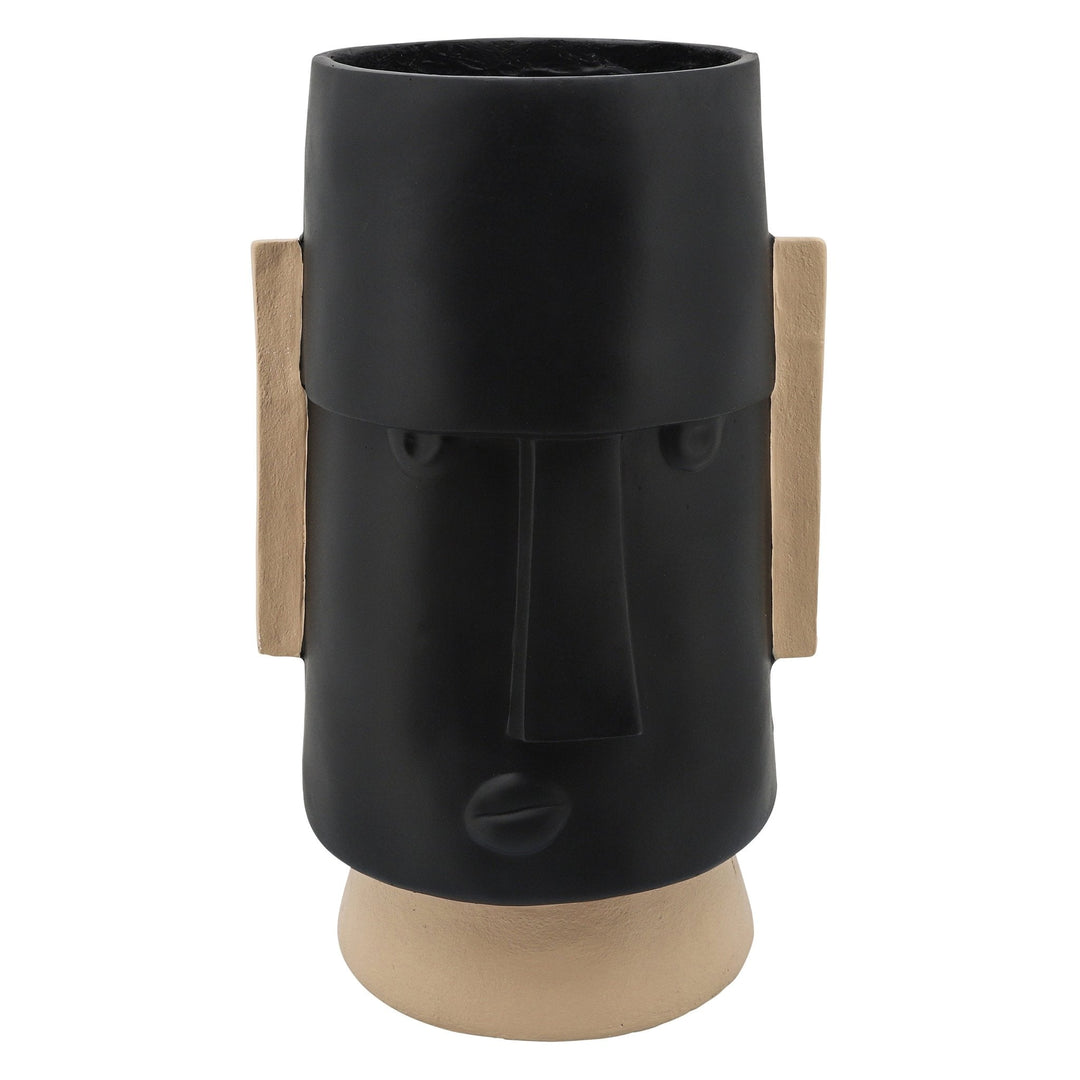 RESIN 10"DIA ANGRY COMIC FACE PLANTER, BLACK