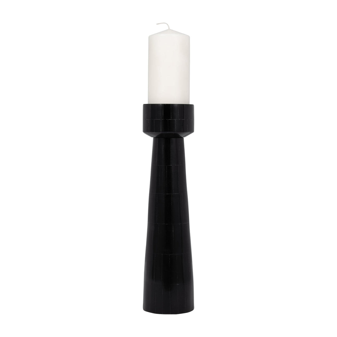 RESIN, 12" PILLAR CANDLEHOLDER, BLACK