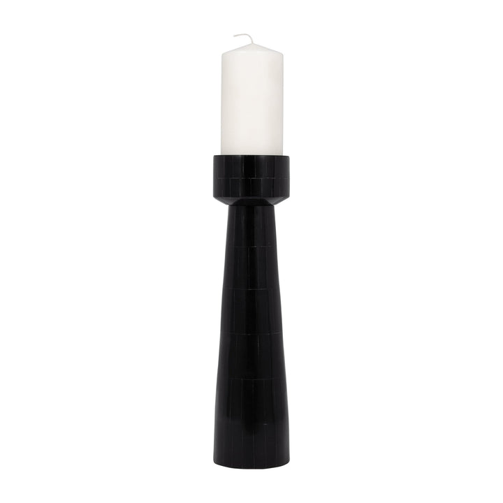 RESIN, 12" PILLAR CANDLEHOLDER, BLACK