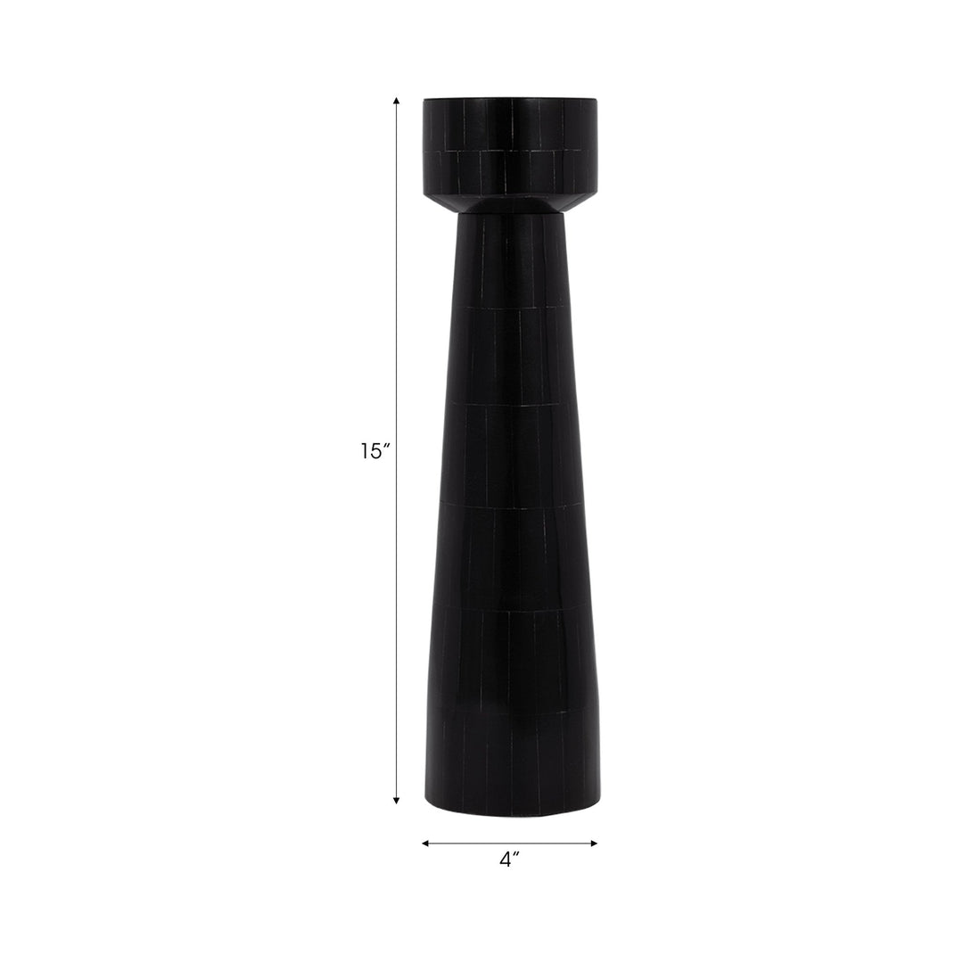 RESIN, 12" PILLAR CANDLEHOLDER, BLACK