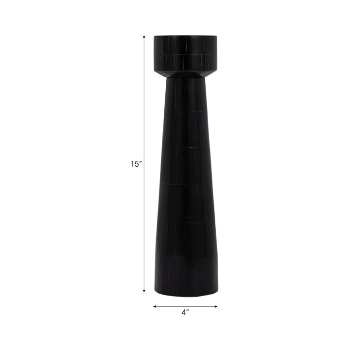 RESIN, 12" PILLAR CANDLEHOLDER, BLACK