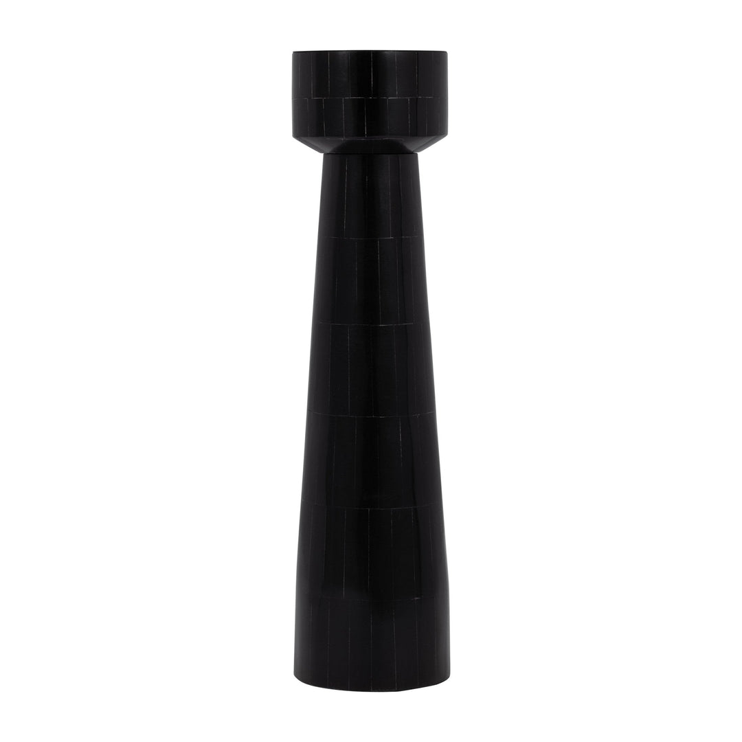 RESIN, 12" PILLAR CANDLEHOLDER, BLACK