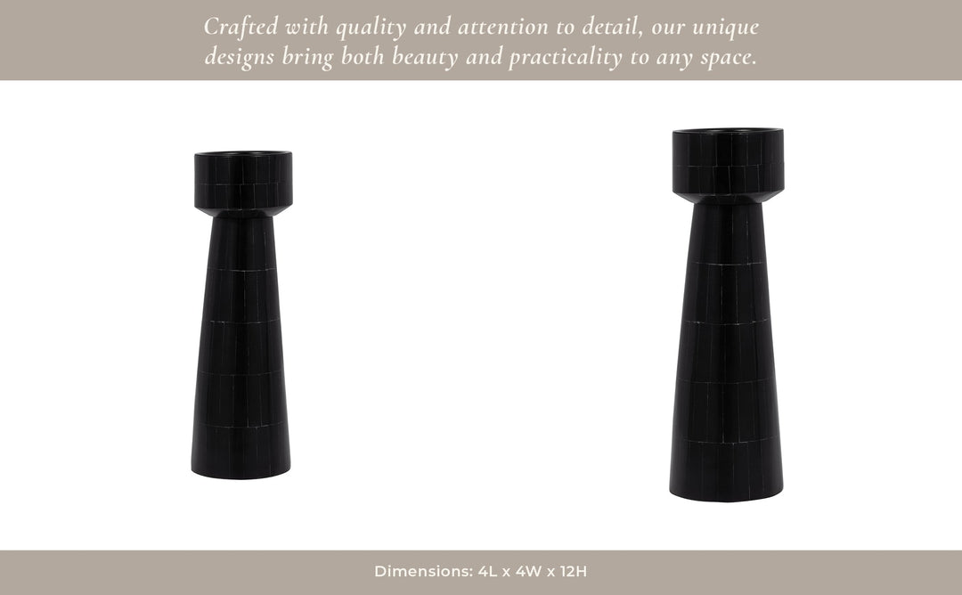 RESIN, 12" PILLAR CANDLEHOLDER, BLACK