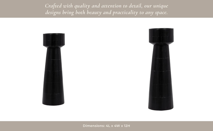 RESIN, 12" PILLAR CANDLEHOLDER, BLACK