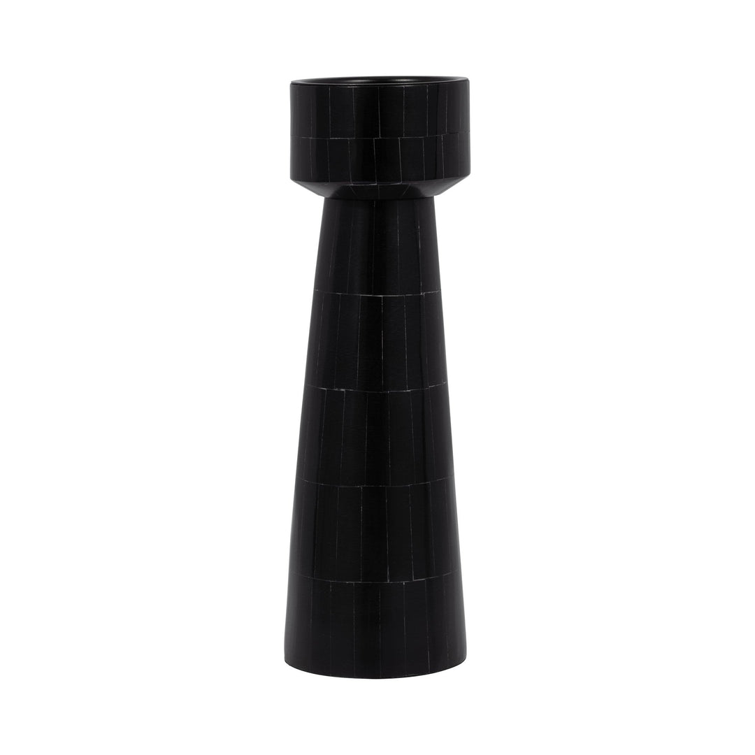 RESIN, 12" PILLAR CANDLEHOLDER, BLACK