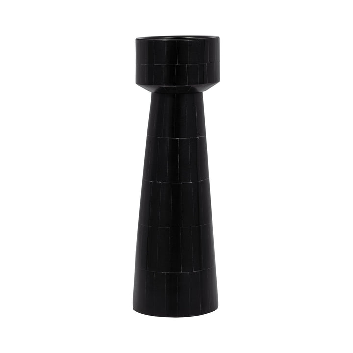 RESIN, 12" PILLAR CANDLEHOLDER, BLACK