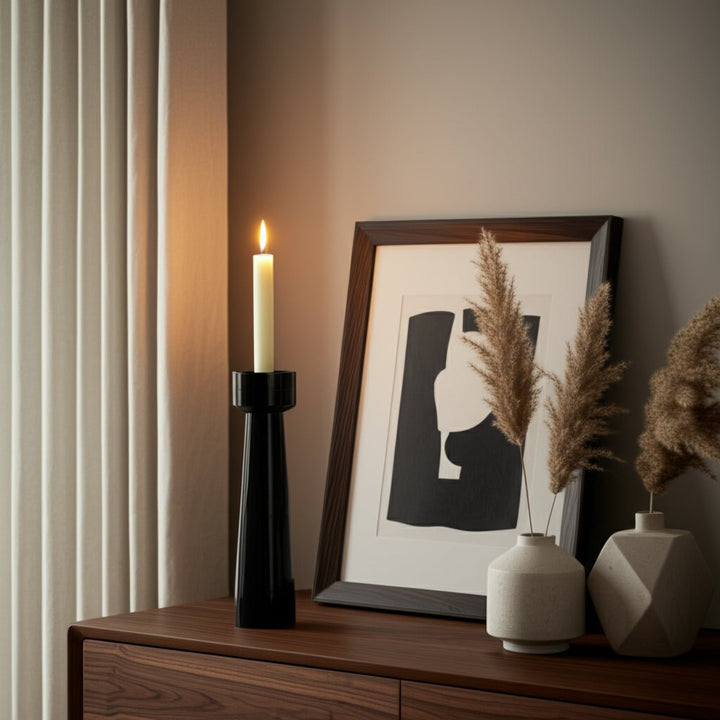RESIN, 12" PILLAR CANDLEHOLDER, BLACK