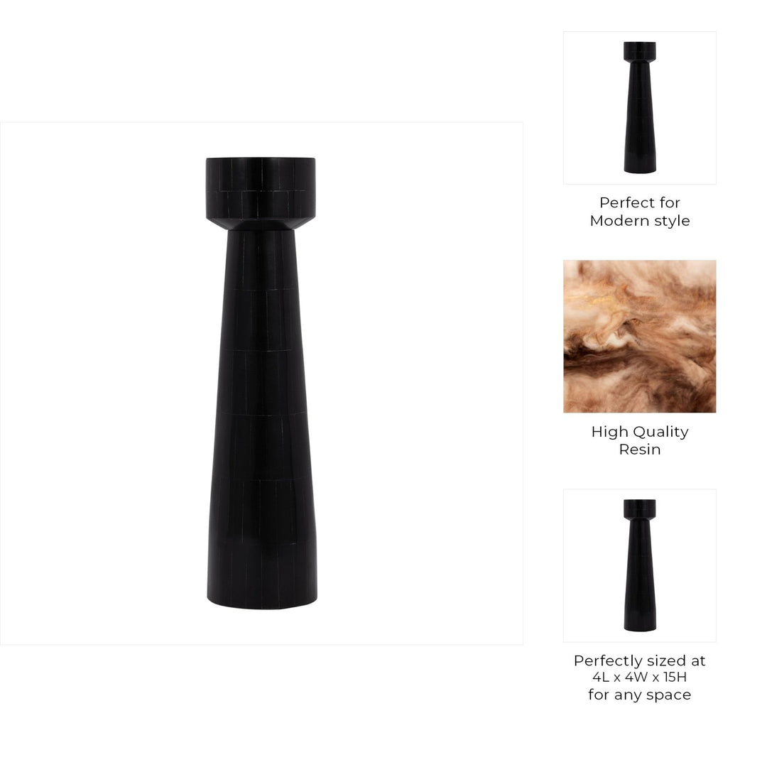 RESIN, 12" PILLAR CANDLEHOLDER, BLACK