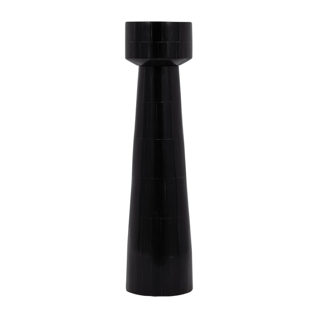 RESIN, 12" PILLAR CANDLEHOLDER, BLACK