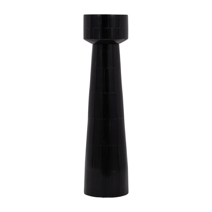 RESIN, 12" PILLAR CANDLEHOLDER, BLACK