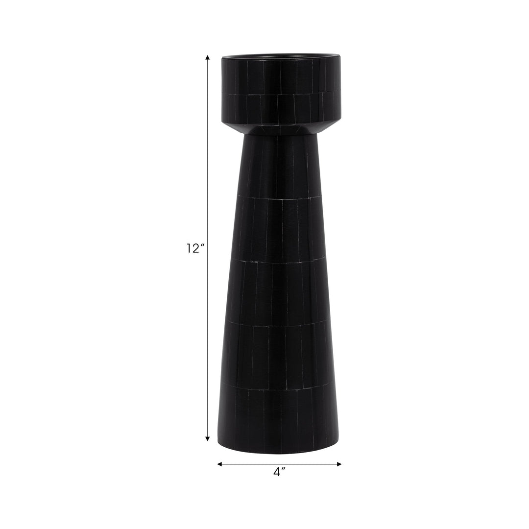 RESIN, 12" PILLAR CANDLEHOLDER, BLACK