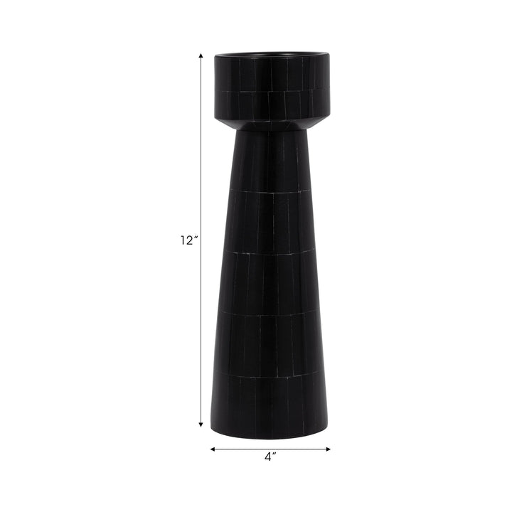 RESIN, 12" PILLAR CANDLEHOLDER, BLACK