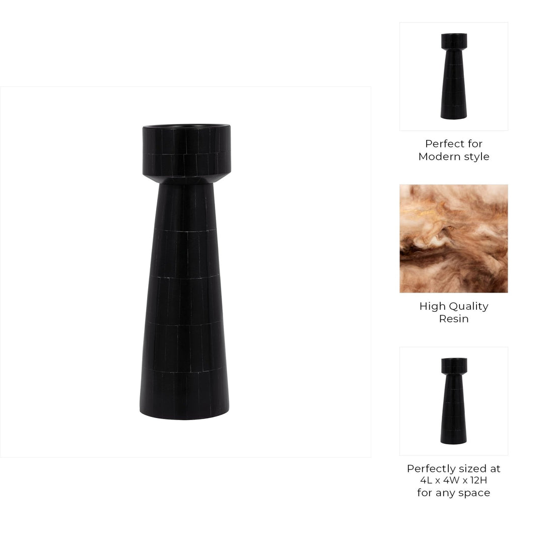 RESIN, 12" PILLAR CANDLEHOLDER, BLACK