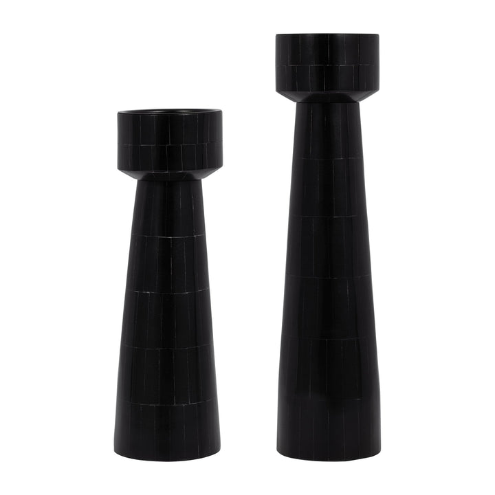 RESIN, 12" PILLAR CANDLEHOLDER, BLACK