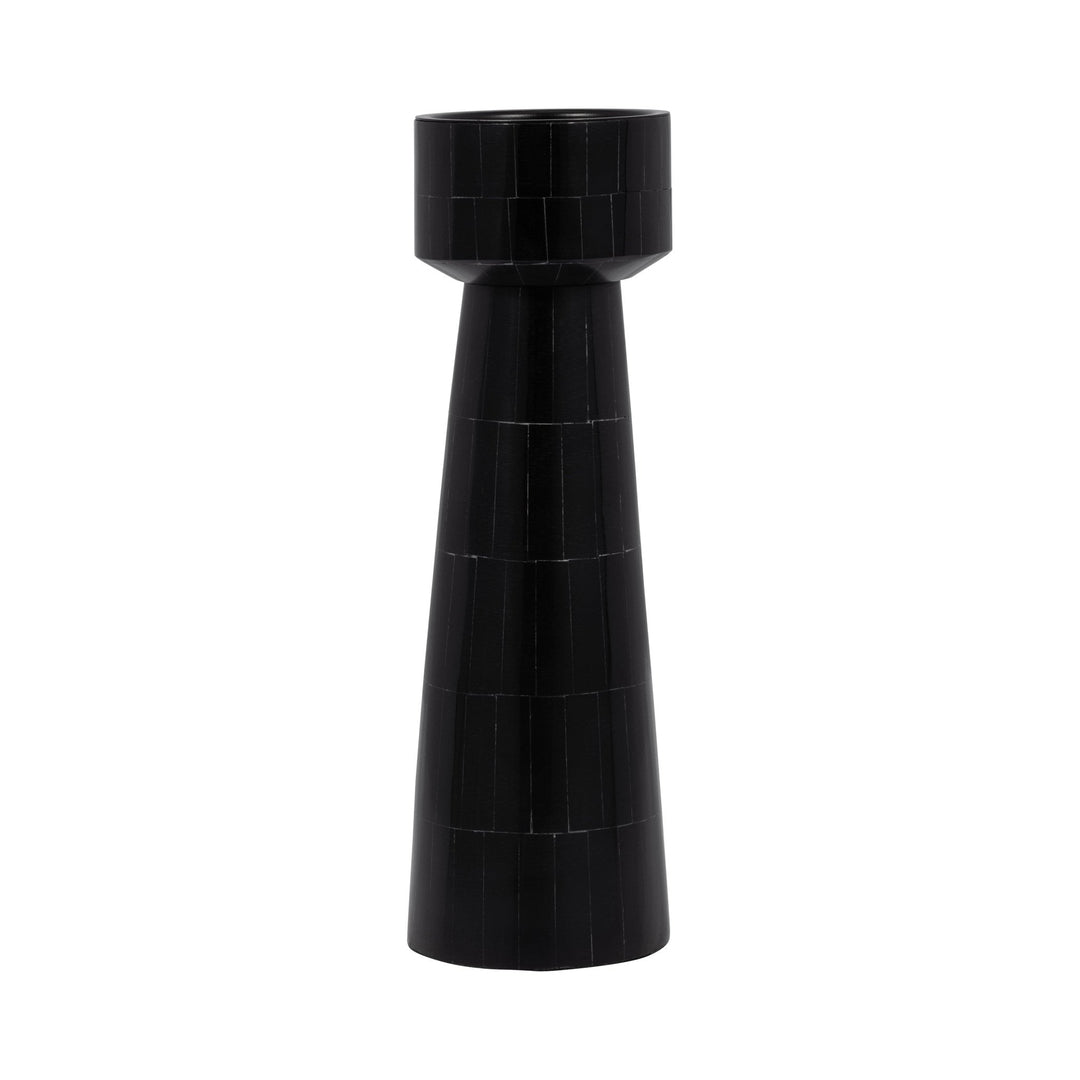 RESIN, 12" PILLAR CANDLEHOLDER, BLACK