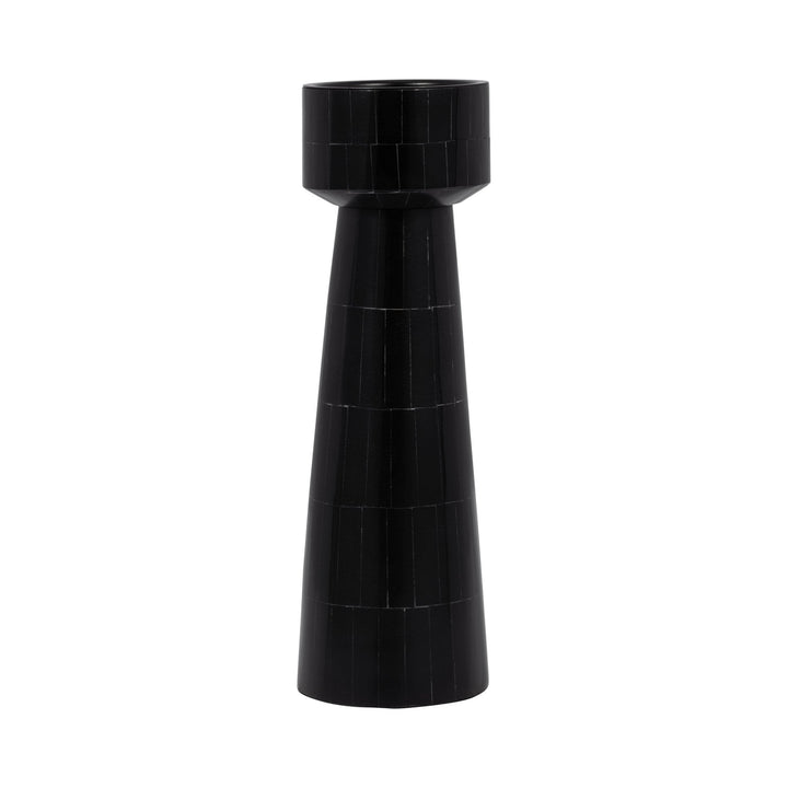 RESIN, 12" PILLAR CANDLEHOLDER, BLACK