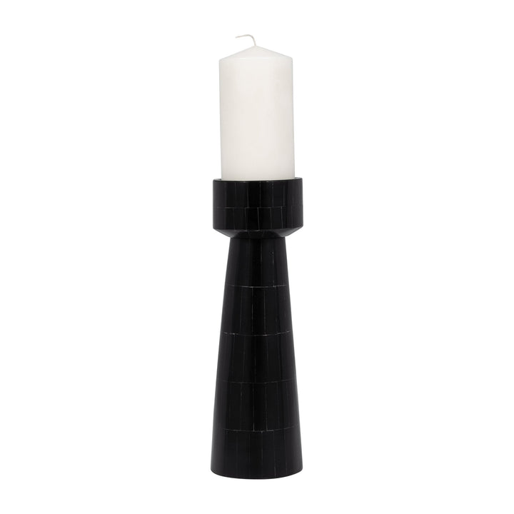 RESIN, 12" PILLAR CANDLEHOLDER, BLACK