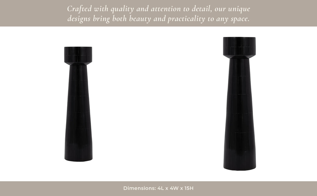 RESIN, 12" PILLAR CANDLEHOLDER, BLACK