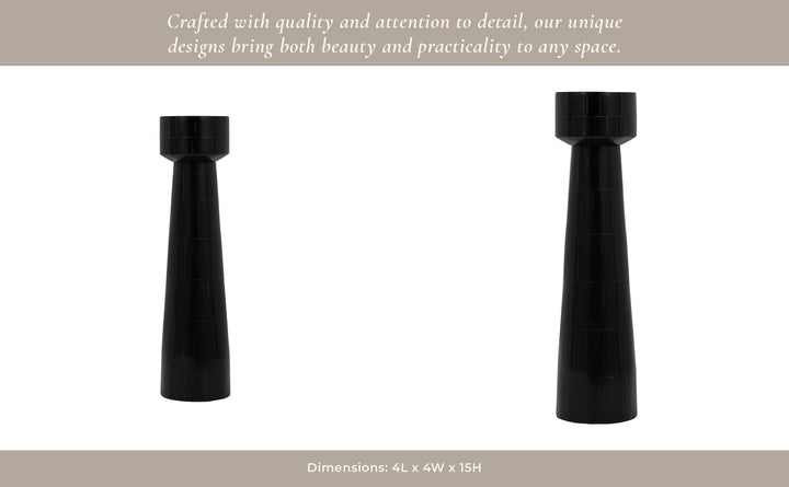 RESIN, 12" PILLAR CANDLEHOLDER, BLACK
