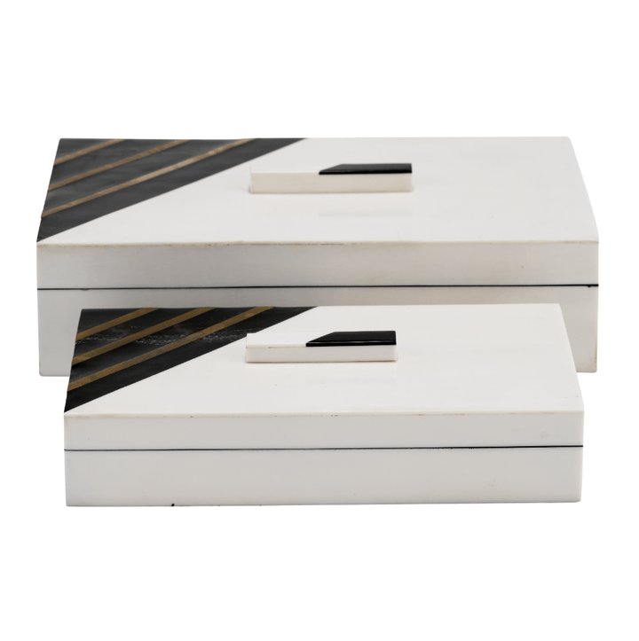 RESIN, S/2 10/12" BOXES W/ KNOB, BLACK/GOLD