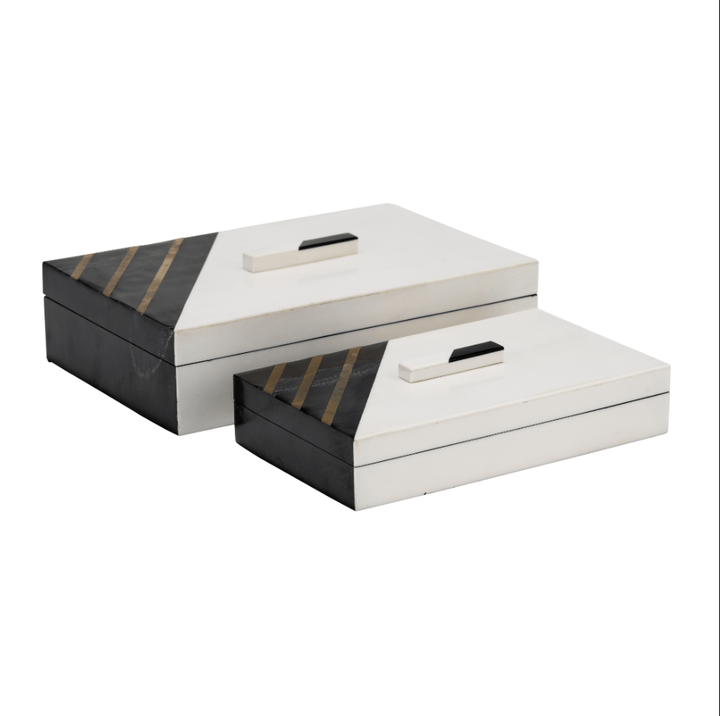 RESIN, S/2 10/12" BOXES W/ KNOB, BLACK/GOLD