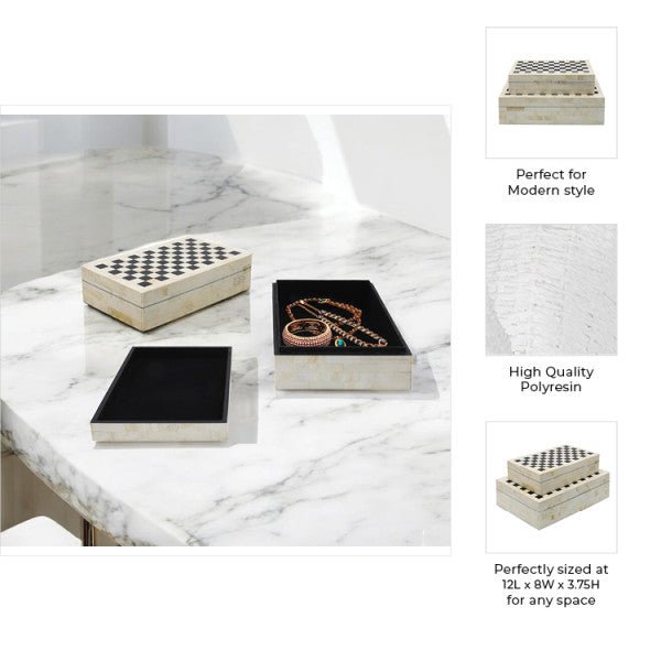 RESIN S/2 CHECKERED BOXES, BLACK/WHITE