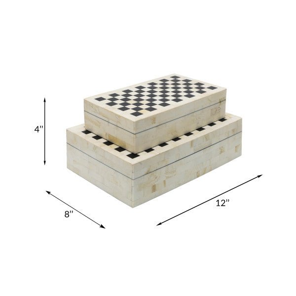 RESIN S/2 CHECKERED BOXES, BLACK/WHITE
